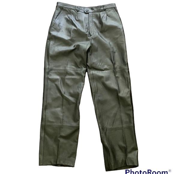 NEIMAN MARCUS LEATHER PANTS FLAT FRONT BLACK SIZE 36 - Picture 1 of 10